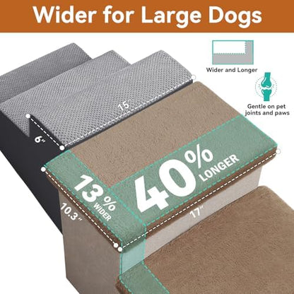 Zerbuger Dog Stairs with Storage Khaki Furry Lids 3 Steps Dog Ramp no Condo - Image 2