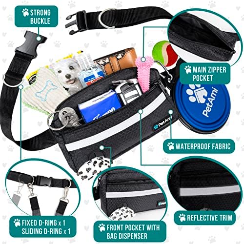 PetAmi Hands Free Dog Leash Waist Belt Bag Fanny Pack, Single, Black - Image 3