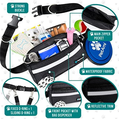 PetAmi Hands Free Dog Leash Waist Belt Bag Fanny Pack, Single, Black - Image 3