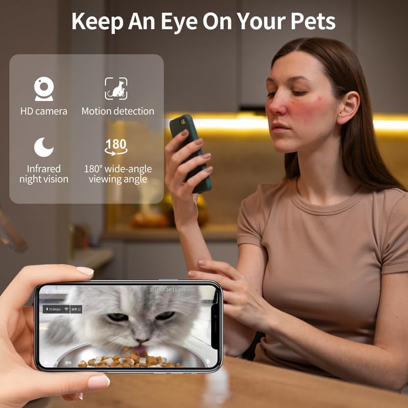 Automatic Cat Feeder, 4.5L Easy Install Pet Food Dispenser, 1080P HD Camera, 5GWIFI with Night Vision, Motion Alarm, Stainless Steel (Black) - Image 3