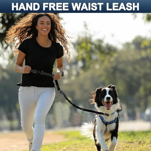 Heavy Duty Hands Free Dog Leash with Quick Release Carabiner and Adjustable No Pull Bungee Dog Running Waist Leash，for Walking and Training with Car Seat Belt 4-6FT (Black) - Image 7