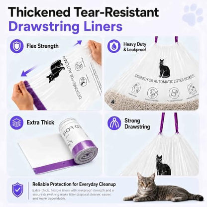 25 Count Litter Box Robot 5/4/3/EVO Waste Bags, Automatic Litter Box Liners, Transparent Sensor-Friendly Drawstring Cat Litter Bags, Heavy Duty Tear Resistant, Pre-Separated, 25.2 x 15.7 In - Image 4