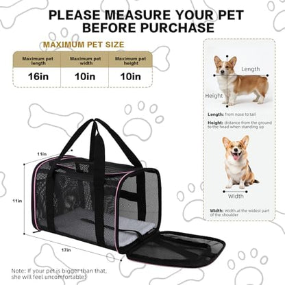 Cat Carrier Soft-Sided Dog Pet Carrier Pets Travel Carriers for Big Cats Small Dogs Mesh Puppy Carry Bag,TSA Airline Up to 16 Lbs (Pink, 17 * 11 * 11) - Image 2