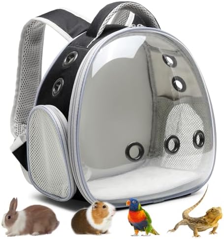 Portable Travel pet Backpack Carrier Hamster Bag Guinea Pig Bird Small Dog cat Turtle Carrier Rabbit Cage Squirrel Bearded Dragon Breathable Hangbag (Black) by ioviewforpet
