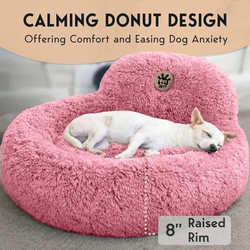 PetJett Calming Medium Dog Bed - 30'' Round Dog Beds, Anti-Slip & Washable Super Soft Fluffy Plush Donut Bed, Anti-Anxiety Premium Comfort Pet Bed, Fits Dogs up to 45 lbs - Pink - Image 4