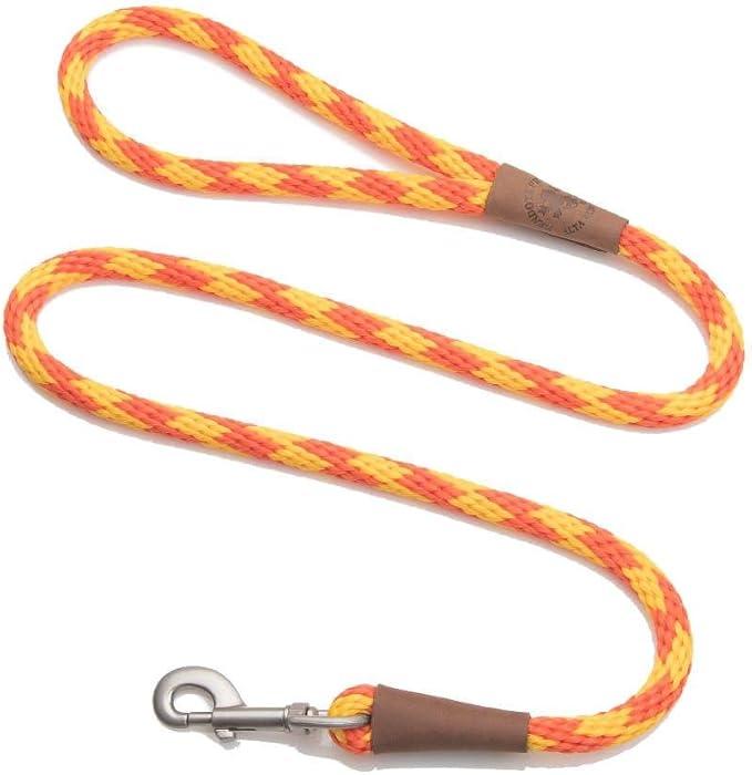 Mendota Pet Snap Leash - British-Style Braided Dog Lead, Made in The USA - Amber, 3/8 in x 4 ft - for Small/Medium Breeds