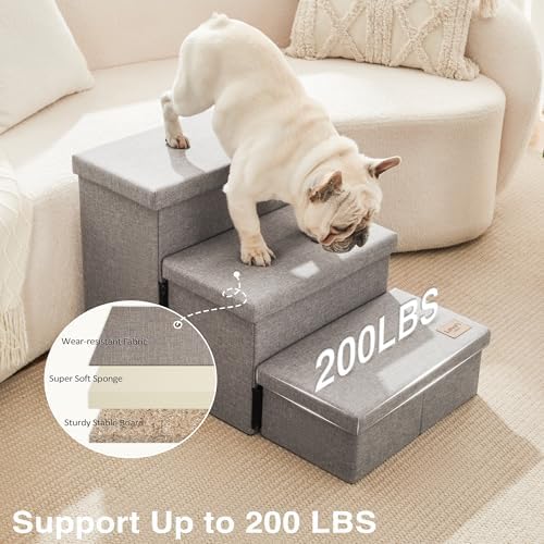 Love's cabin Dog Stairs for High Bed, Foldable Pet Stairs for Small Medium or Large Dogs Puppy with Storage for Bed or Couch, Cat Dog Steps Ramp with Zip up to 200 lbs, Solid Grey, 3 Steps - Image 5