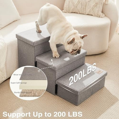 Love's cabin Dog Stairs for High Bed, Foldable Pet Stairs for Small Medium or Large Dogs Puppy with Storage for Bed or Couch, Cat Dog Steps Ramp with Zip up to 200 lbs, Solid Grey, 3 Steps - Image 5