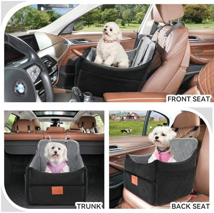 GL GLENSLAVE Dog Car Seat for Small/Medium Dogs, Dog Booster Car Seats with Thick Cushion for Dogs Under 35lbs, Detachable Washable Pet Carseat with Storage Pockets, 2 Safety Belts(Black/Grey) - Image 2