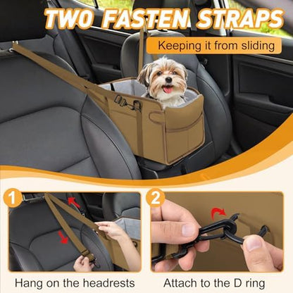 Portable Dog Car Seat for Small Dogs, Puppy Car Seat, Khaki - Image 5