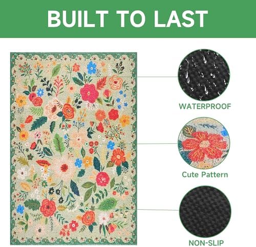 Cat Litter Mat, 35" x 23" Litter Box mat, Upgrade Non-Slip Kitty Litter mat, Traps 100% Litter, Soft on Kitty Paws, Easy Clean for Scatter Control, Bohe cat Food mat, Urine Waterproof - Image 4