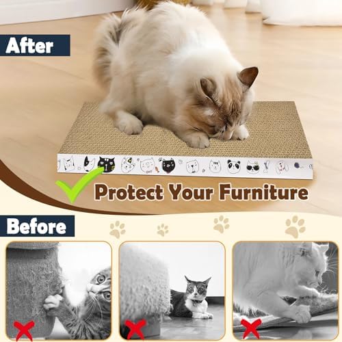 3 Pack Cardboard Cat Scratcher Refill Cat Scratch Pad Durable Cat Scratchers for Indoor Cats Kitten 16.5 x 8 x1 Inch Reversible Cat Scratching Board to Protect The Furniture (Lovely Pets) - Image 4