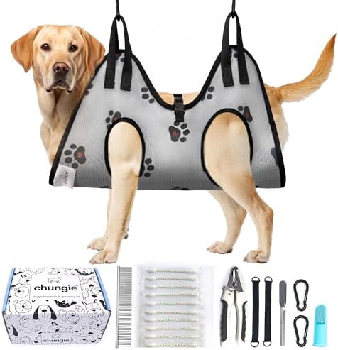 Dog Grooming Hammock for Dogs – Dog Restraint for Nail Trimming with Pet Nail Clipper – Dog Sling for Grooming, Dog Hammock for Nail Cutting & Grooming Harness(Legs Spacing:15-18.5” )/Max W:85lb) by CHUNGIE