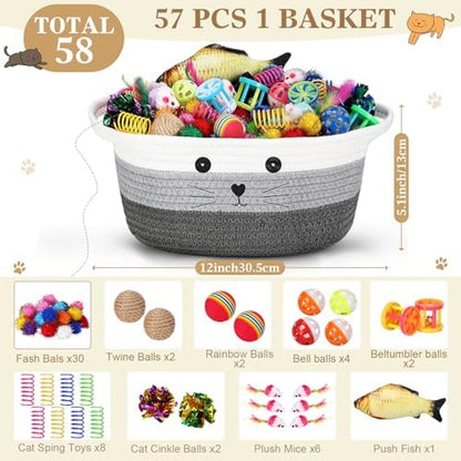 Zopeal 58 Pcs Cat Toy Set with Storage Basket Indoor, Multicolor, 12 Inch - Image 2