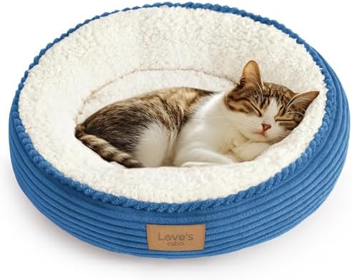 Love's cabin Round Donut Cat and Dog Cushion Bed, 20in Pet Bed for Cats or Small Dogs, Anti-Slip & Water-Resistant Bottom, Super Soft Durable Fabric Pet beds, Washable Luxury Bed Royal Blue by Lovescabin