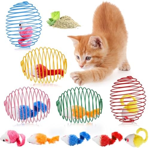 Jecery 5 Pcs Cat Toys Spring,Catnip Rats,Bright Color by Jecery