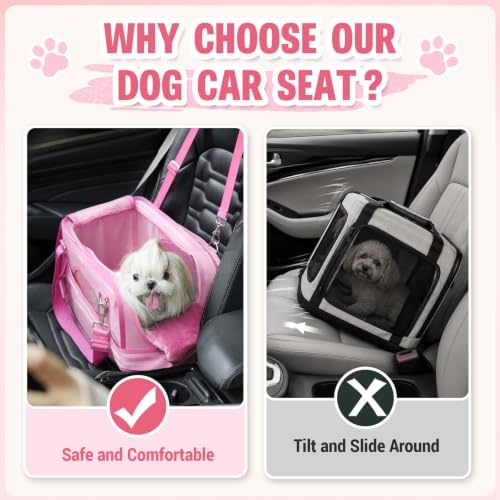 Center Console Dog Car Seat for Small Dogs & Cats Under 15 lbs, Pink - Image 3