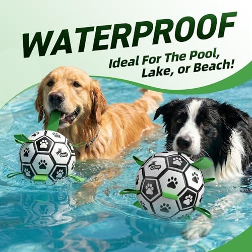 QDAN 2 PCS Dog Toys Soccer Ball Set with Straps, Interactive Dog Toys for Tug of War, Puppy Birthday Gifts, Dog Water Toy, Durable Dog Balls for Medium & Large Dogs（6 & 8 Inch） - Image 3
