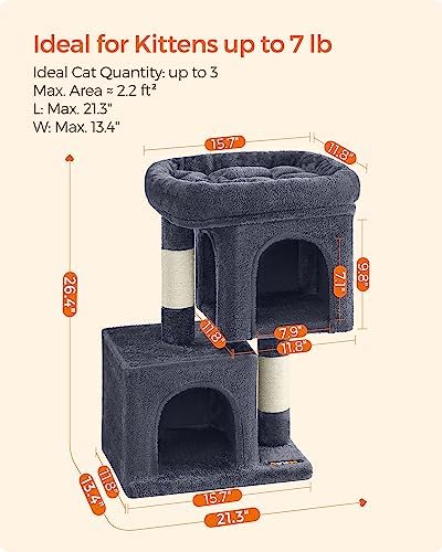 Feandrea Cat Tree, 26.4-Inch Small Cat Tower, Cute Plush Condo, Smoky Gray - Image 6