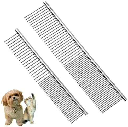 Flezoo 2PCS 6.4"&7.5" Stainless Steel Pet Deshedding Brush & Grooming Comb by Flezoo