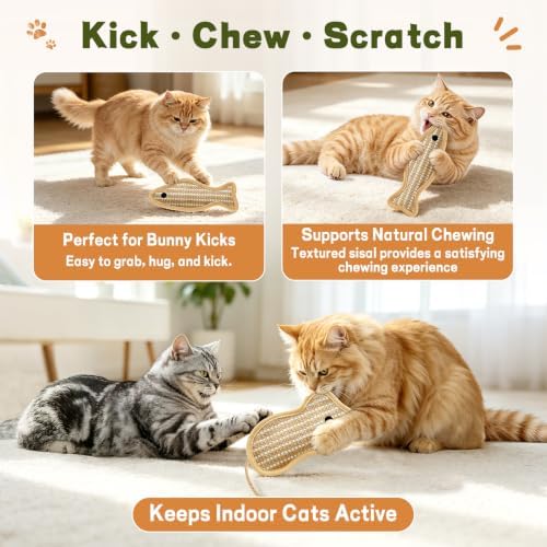 Refillable Catnip Kicker Toys, Sisal Fish & Mouse with Catnip & Silvervine Gall Fruit, Durable Interactive Cat Toy for Indoor Cats, 2-Pack - Image 5