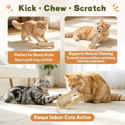 Refillable Catnip Kicker Toys, Sisal Fish & Mouse with Catnip & Silvervine Gall Fruit, Durable Interactive Cat Toy for Indoor Cats, 2-Pack - Image 5