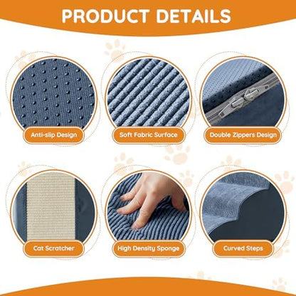 Ahpmeoa Dog Stairs for Small Dogs 19.7" H, Dog Ramp for Bed, 4-Step, Navy - Image 3