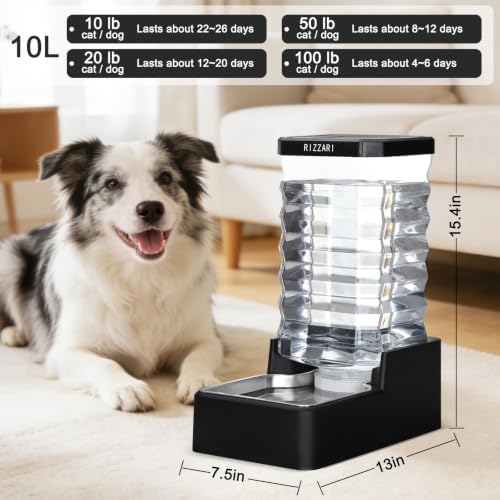 RIZZARI 10L Gravity Dog Water Bowl Dispenser: Wide Mouth Filter-Free Design - Image 3