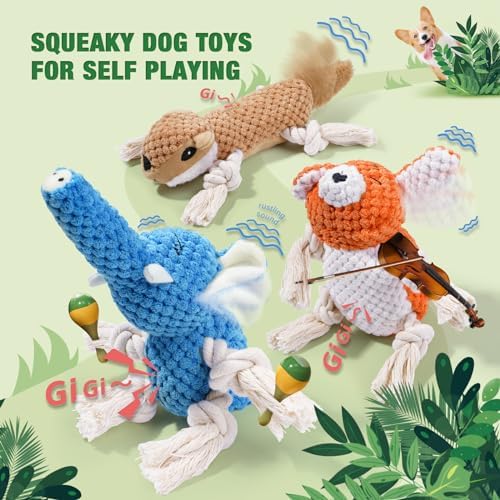 LEGEND SANDY Dog Squeaky Toys for Puppy, 5 Pack Small Dog Toys, Stuffed Animal Puppy Toys with Tug of War Ropes Value Bundle, Puppy Chew Toys for Teething with Squeakers Small Medium Breeds | Stuffed Animal Puppy Toys with Tug of War Ropes Value Bundle... - Image 3