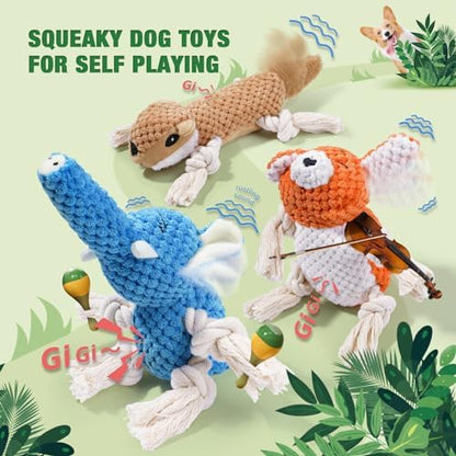 LEGEND SANDY Dog Squeaky Toys for Puppy, 5 Pack Small Dog Toys, Stuffed Animal Puppy Toys with Tug of War Ropes Value Bundle, Puppy Chew Toys for Teething with Squeakers Small Medium Breeds | Stuffed Animal Puppy Toys with Tug of War Ropes Value Bundle... - Image 3