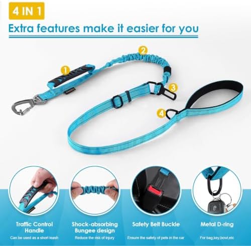AUBELL Tactical Dog Leash Heavy Duty,4-6ft No Pull Bungee Leash,Blue - Image 4