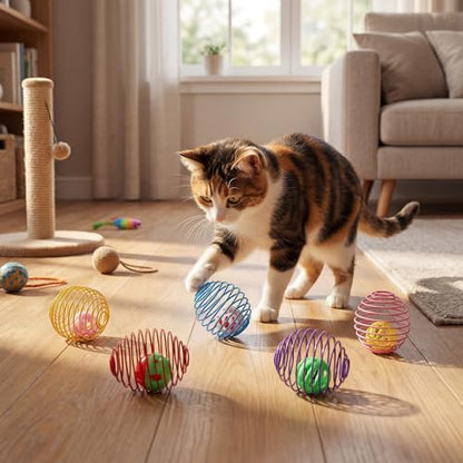 Jecery 5 Pcs Cat Toys Spring,Bell Ball,Multicolor - Image 6