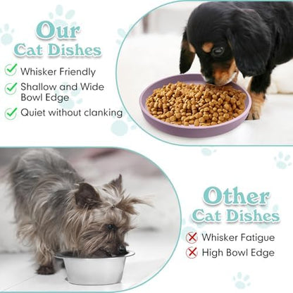Silicone Dog Bowl Shallow Cat Food Bowls 7in Flat Puppy Plates Cute Whisker Fatigue Pet Feeding Dishes Set of 2 for Dry and Wet Food Indoor (Round Purple) - Image 4