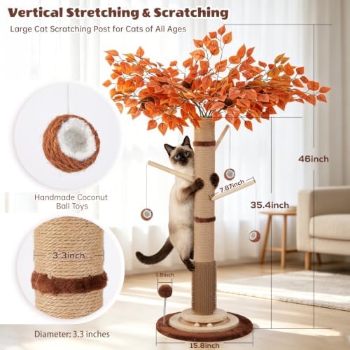 46" Extra Tall Cat Scratching Post with Toy for Large and Adult Indoor Cats - Image 2