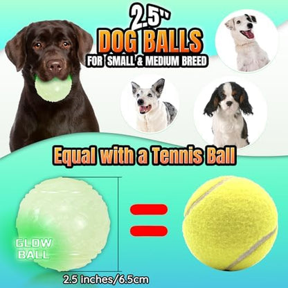 LECHONG 4-Pack 2.5” Glow in The Dark Squeaky Dog Balls, Durable Glowing Bouncy Rubber Fetch Toy Balls for Small Medium Puppy Dogs Nighttime Playing Indoors and Outdoors - Image 3