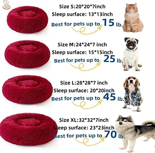 Cat Beds for Indoor Cats - Cat Bed Washable 24 inches, Dog Beds for Small Medium Dogs, Anti Anxiety Round Fluffy Plush Faux Fur Cat Bed, Thick Bottom (Red, Large 24" L x 24" W) - Image 5
