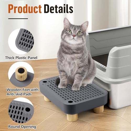 Litter Box Step, Cat Litter Ramp with Wooden Base, Dark Grey - Image 4