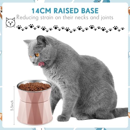 Lallisa 2 Pcs Elevated Cat Bowls Adjustable Raised Cat Feeder Non Slip Food Water with Stand Safe Stainless Steel Bowls with Pet Food Stand for Pets Feeding Eating(Pink) - Image 3