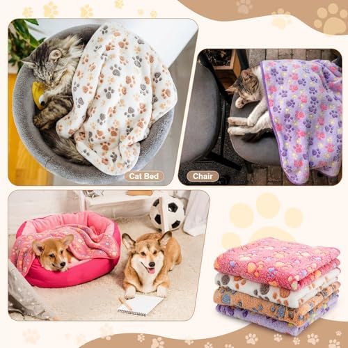 Tatuo 4 Pack Fleece Dog Blanket for Pet,Mixed Color,24 x 16 Inch,Paw - Image 2