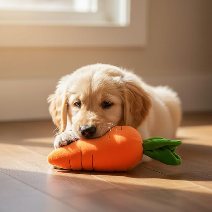 Crinkle Dog Toy for Small, Medium, and Large Breeds, Cute Carrot with Soft Squeaker, Carrot Shape Pet Plush Toy with Sound, Bite-Resistant Soft Comfortable Dog Toys