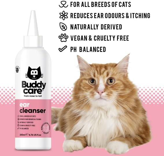 Cat Ear Cleanser by Buddycare | Soothing Ear Cleaning Solution for Cats with Easy-To-Use Applicator | Naturally Derived Ingredients With Aloe (200ml) Remove Dirt & Excess Moisture from your Cat's Ears - Image 2