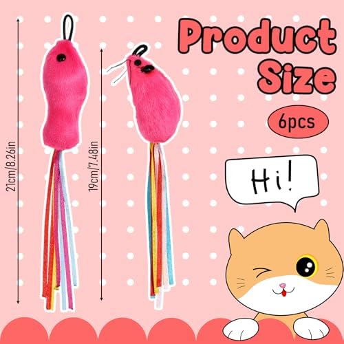 6 Pcs Catnip Cat Fish and Mice Toys, Cat Ribbon Toy Pink Cat Mouse Toy Cute Cat Feather Wand Accessories Interactive Cats Toys for Indoor Cats Kitten Play Exercise Chew - Image 2