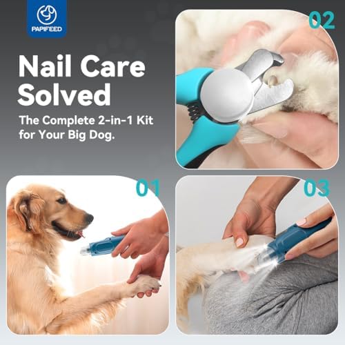 PAPIFFEED Pet Nail Grinder with Nail Clipper Kit, 6 Speed Adjustable Dog Nail Trimmer with LED Light, Rechargeable Pet Nail File with Dust Proof & Type-C Charging (Blue Set) - Image 2