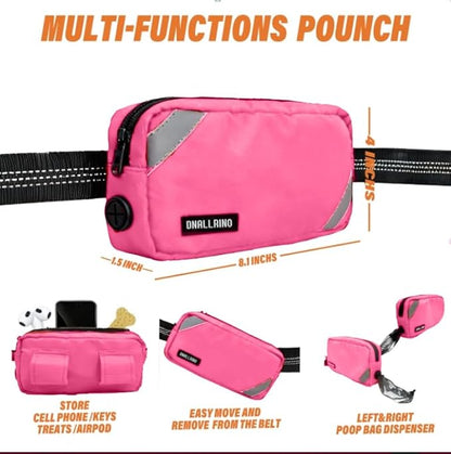 Hands Free Dog Leash with Waterproof Pouch, Adjustment Bungee Leash with Dual Soft Padded Handles for Hiking, Walking, Jogging and Running Your Dogs(Pink)