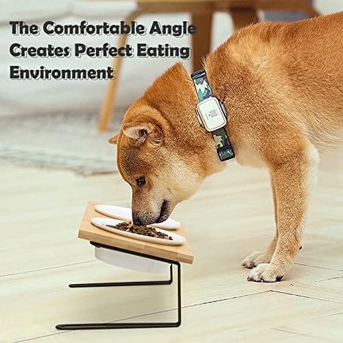 Sweejar Ceramic Elevated Cat Bowls, Small Dog Bowls, 15° Tilted Raised Pet Bowl with Solid Wooden Stand to Protect Spine, Water and Food Feeder for Cat and Dog, Pack of 2 (White) - Image 6