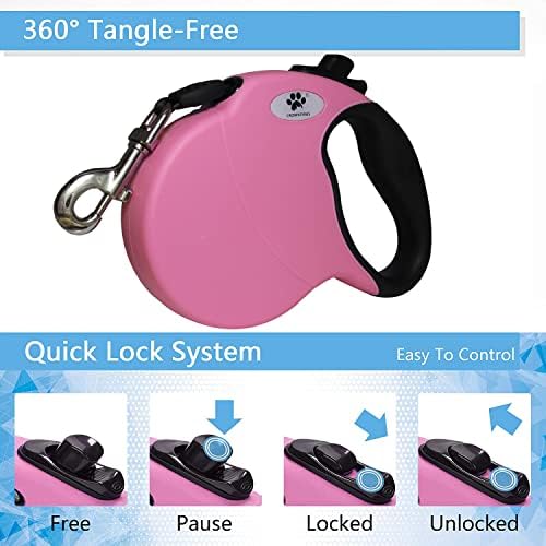 16 ft Retractable Dog Leash for Large Dogs up to 110 lbs,Tangle-Free Nylon Tape,Pink L - Image 5