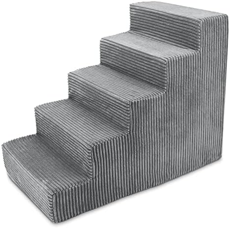 Best Pet Supplies Dog Stairs & Steps - Foam Steps for Small Dogs & Cats, Non-Slip Indoor Balanced Pet Step Support, Dog Ramp, No Assembly, Gray, 5-Step (22.5-inch Height) by BestPetSuppliesLLC