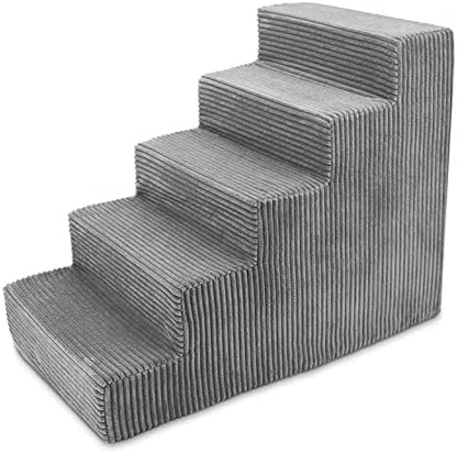 Best Pet Supplies Dog Stairs & Steps - Foam Steps for Small Dogs & Cats, Non-Slip Indoor Balanced Pet Step Support, Dog Ramp, No Assembly, Gray, 5-Step (22.5-inch Height) by BestPetSuppliesLLC