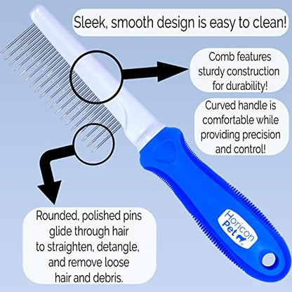 Detangling Dog Comb with Long & Short Stainless Steel Metal Teeth - Dogs, Cats & Small Animals for Removing Matted Fur, Knots & Tangles - Image 4
