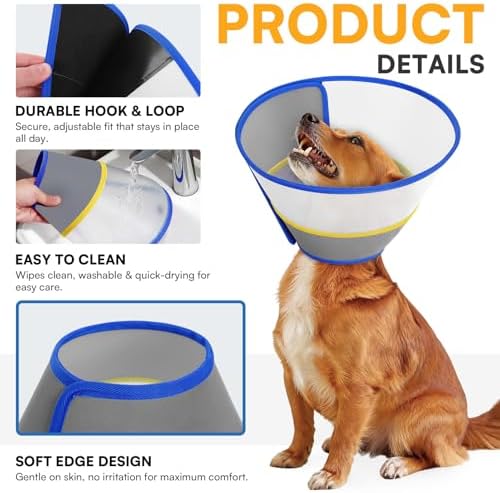 Queenmore Soft Dog Cone Collar for Dogs and Cats After Surgery, Flexible Plastic Cone for Dogs, Dog Recovery Collar, Elizabeth E-Collar Pet Head Cones for Neutering Spay Injury, Blue Medium - Image 2